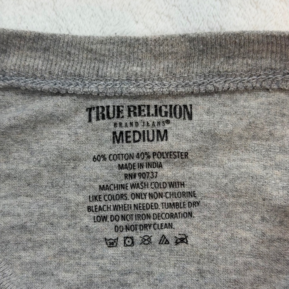True Religion T-Shirt Mens Medium Gray Good Horseshoe Sleeve Logo Crewneck Tee‎ - Picture 4 of 7